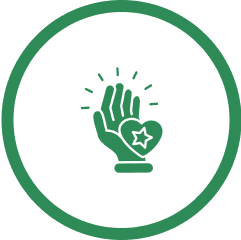 A green hand with a star and sparkles inside a white circle on a green background.